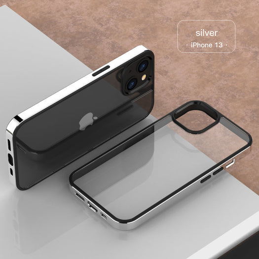 Luxury Transparent Electroplated Square Clear Back Bumper Case For iPhone 14 Series
