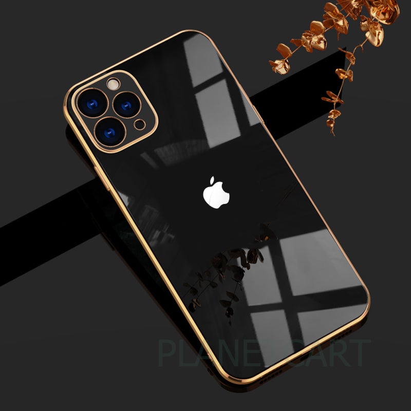 Luxurious Glass Back Case With Golden Edges For iPhone 11 Pro