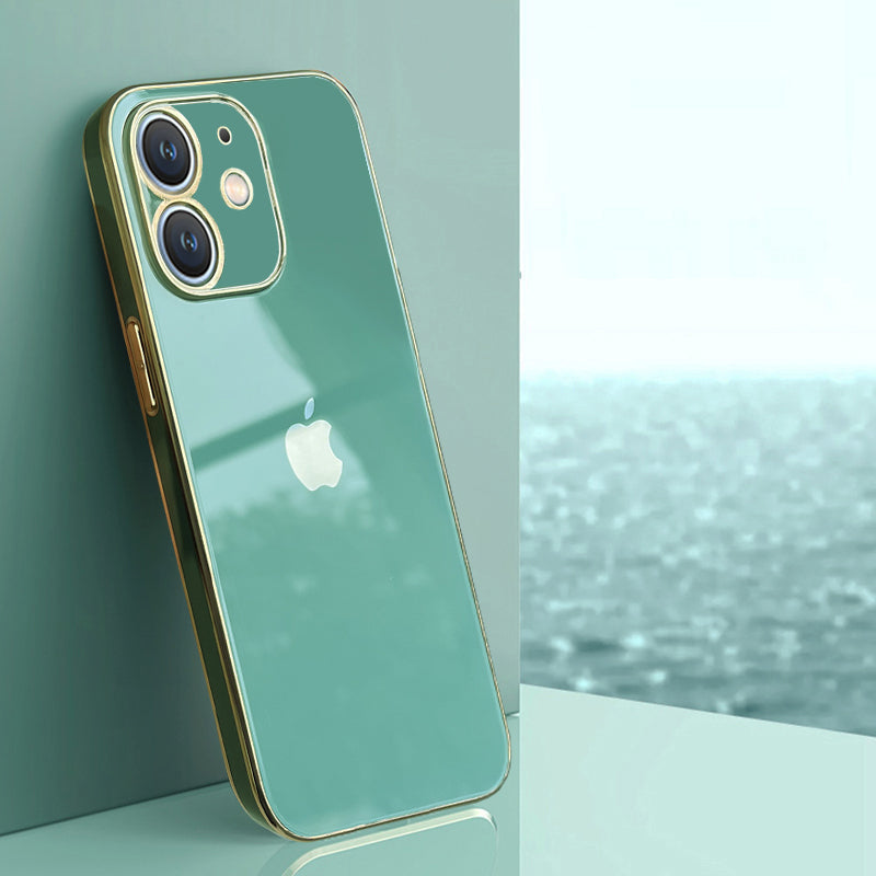 Electroplated Golden Edges Glossy Glass Back Case For iPhone 11 - Premium Cases