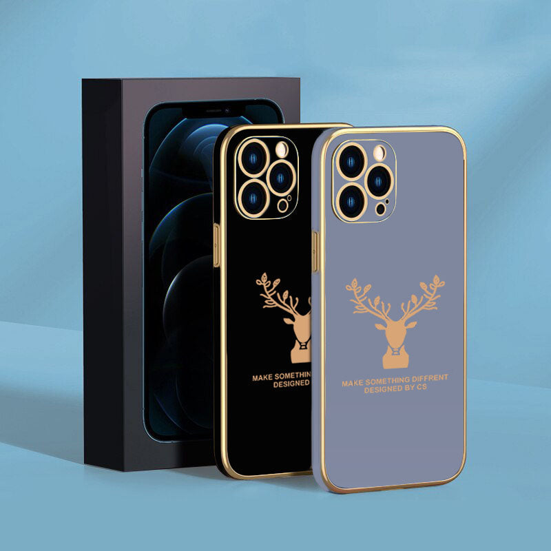 Deer Luxurious Gold Edge Glass Back Case For iPhone 11 Pro Max - Premium Cases