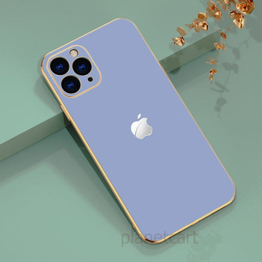 Luxurious Glass Back Case With Golden Edges For iPhone 11 Pro
