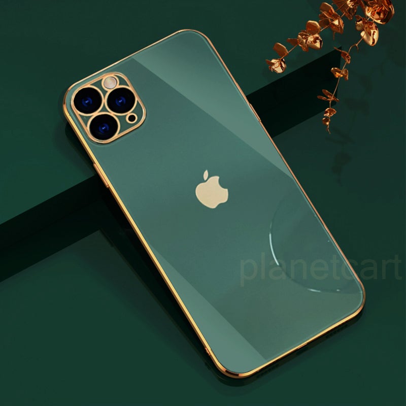 Luxurious Glass Back Case With Golden Edges For iPhone 12 Pro Max