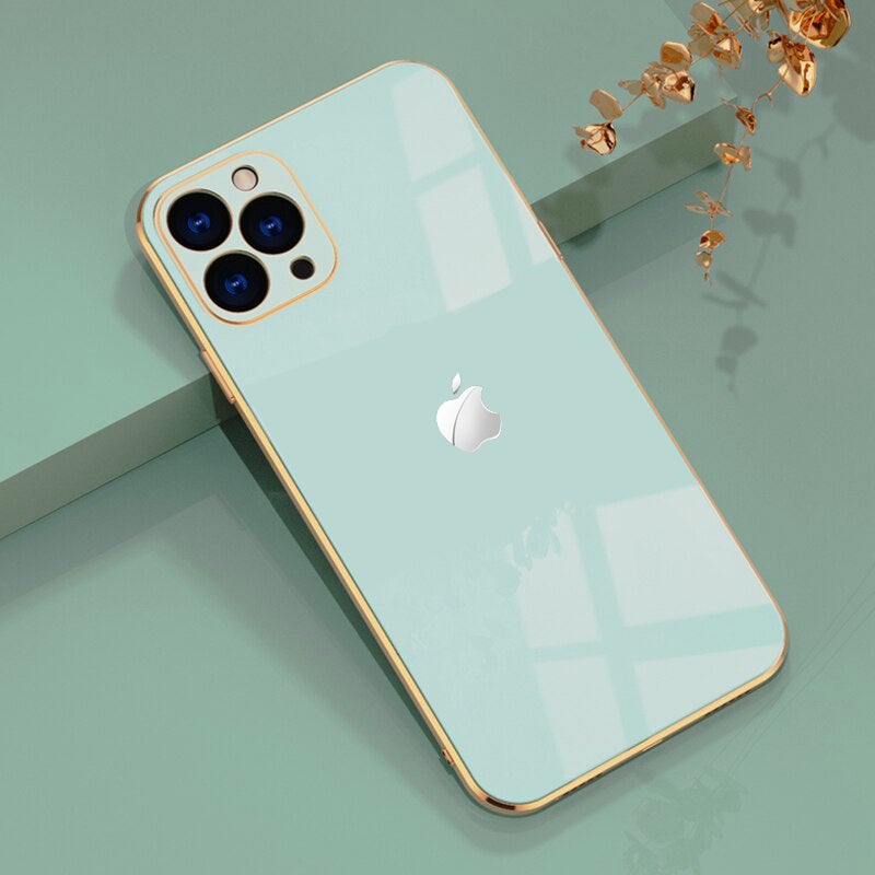 Luxurious Glass Back Case With Golden Edges For iPhone 12 Pro