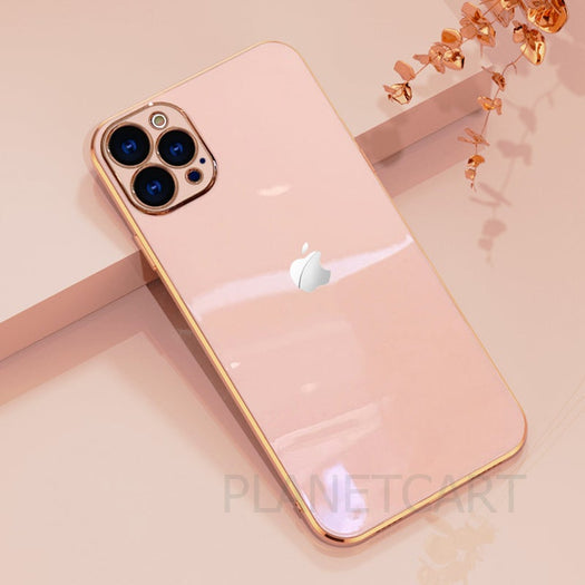 Luxurious Glass Back Case With Golden Edges For iPhone 12 Pro
