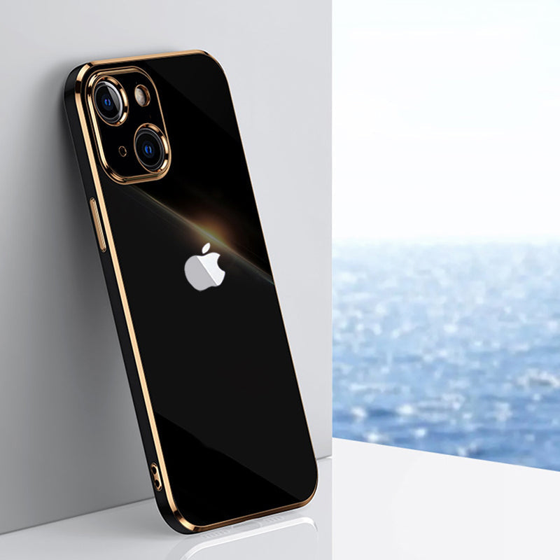 Electroplated Golden Edges Glossy Glass Back Case For iPhone For iPhone Series - Premium Cases