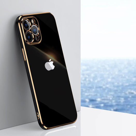 Electroplated Golden Edges Glossy Glass Back Case For iPhone 13 Pro - Premium Cases