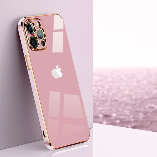 Electroplated Golden Edges Glossy Glass Back Case For iPhone 13 Pro - Premium Cases