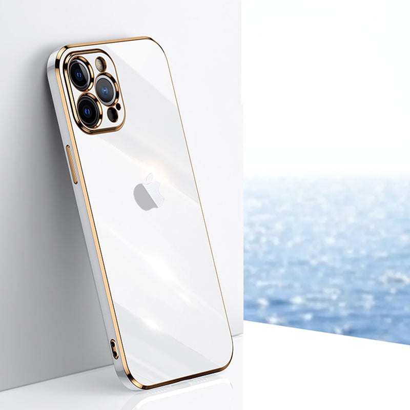Electroplated Golden Edges Glossy Glass Back Case For iPhone 13 Pro Max - Premium Cases