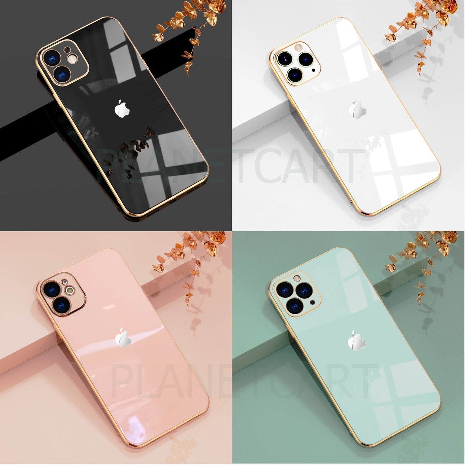 Luxurious Glass Back Case With Golden Edges For iPhone 12 Pro Max