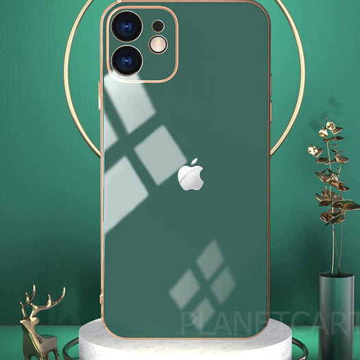 Luxurious Glass Back Case With Golden Edges For iPhone 12 Pro