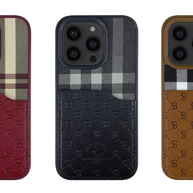 Santa Barbara Classic Plaid Series Genuine Leather Red Case For iPhone 14 Plus
