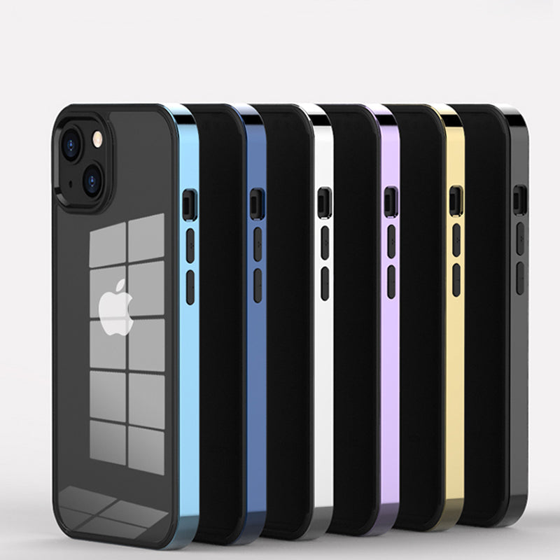 Luxury Transparent Electroplated Square Clear Back Bumper Case For iPhone 14 Plus