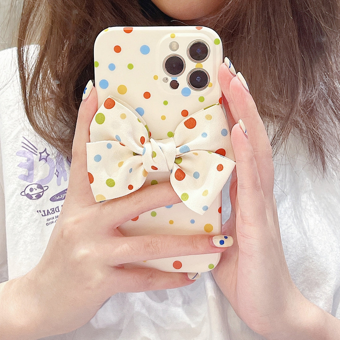 Premium Colorful Polka Dots Bow Back Case for Apple iPhone 13 Pro Max