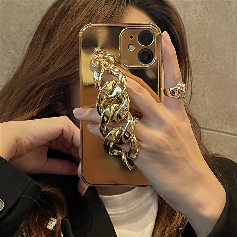 Luxury Electroplated Silicone Wrist Chain Back Case For iPhone 12