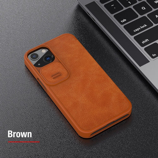 Nillkin Qin Brown Leather Flip Case For iPhone 13 Pro - planetcartonline