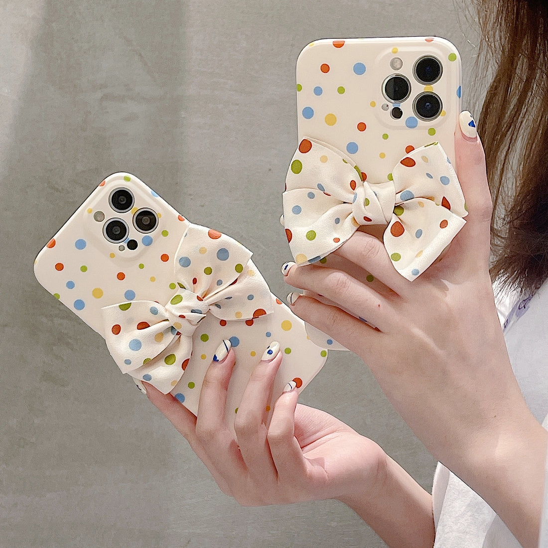 Premium Colorful Polka Dots Bow Back Case for Apple iPhone 13 Pro Max