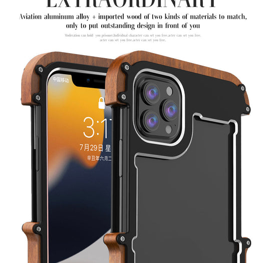 Ironwood Metal and Wooden Armor Bumper Case for iPhone 14 Plus