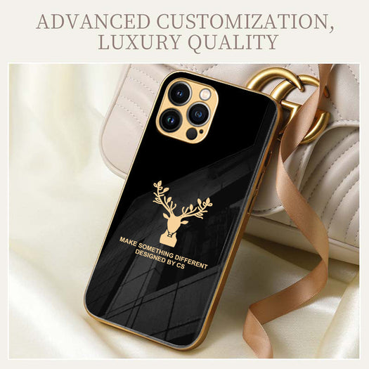 Premium Glass Back Deer Case With Golden Edges For iPhone 11 Pro