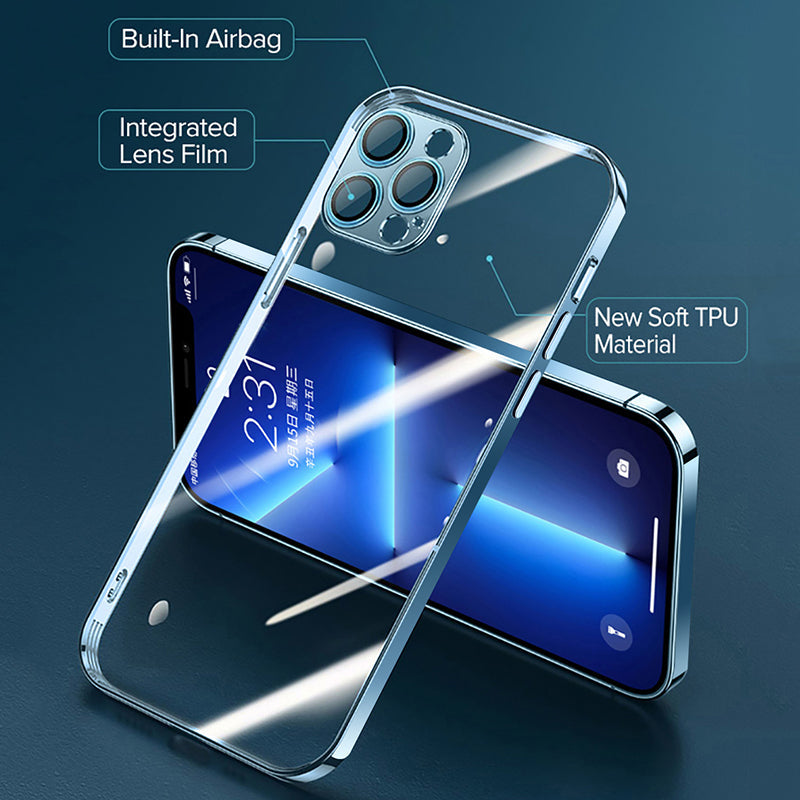 Luxury Square Silicon Clear Back Case With Camera Protection For iPhone 12 Pro - Premium Cases