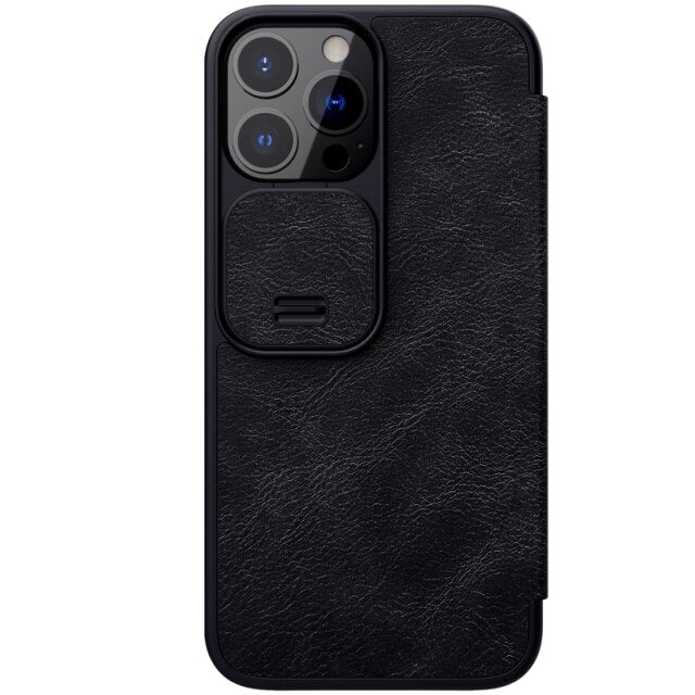 Nillkin Qin Black Leather Flip Case For iPhone 13 Pro - planetcartonline