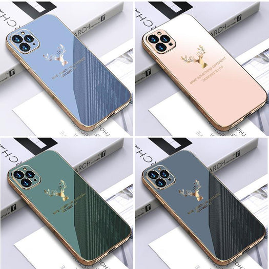 Deer Luxurious Gold Edge Glass Back Case For iPhone 12 Pro - planetcartonline
