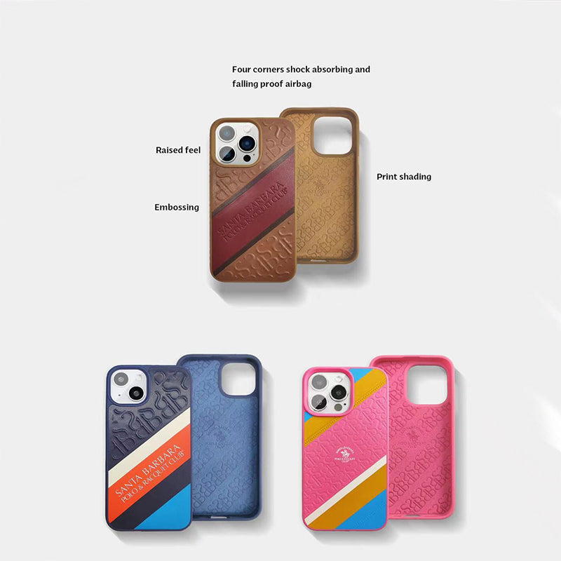 Santa Barbara Franco Series Genuine Brown Leather Embossing Case For iPhone 13 Pro