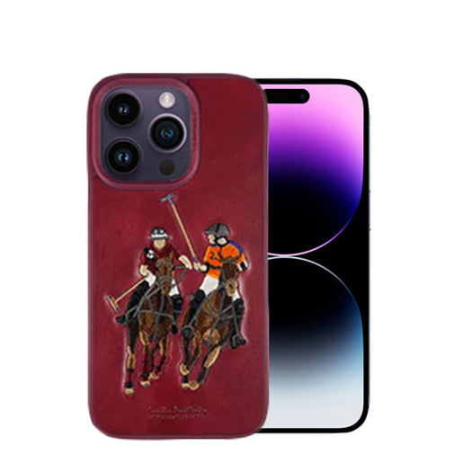 Santa Barbara Jockey Series Genuine Leather Red Case For iPhone 14 Plus