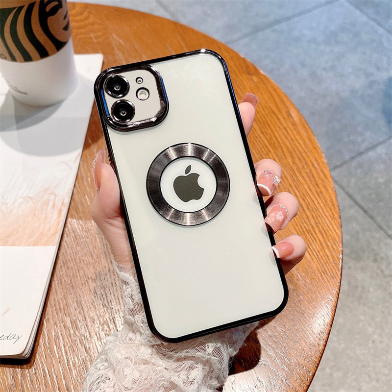 Premium Electroplated Luxury Square Silicon Clear Logo Cut Camera Protection Back Case Cover For iPhone 11
