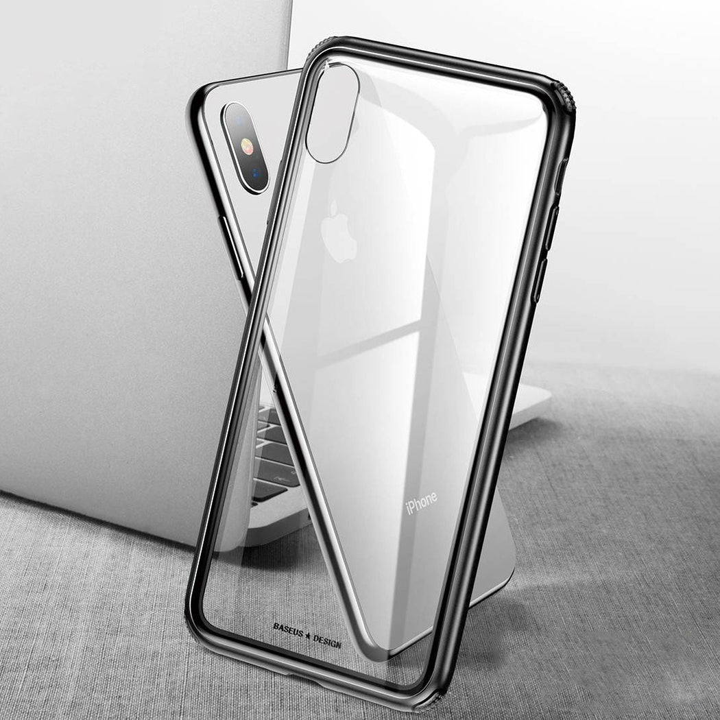 Baseus see Through Glass Protective Case For iPhone X/XS-Black
