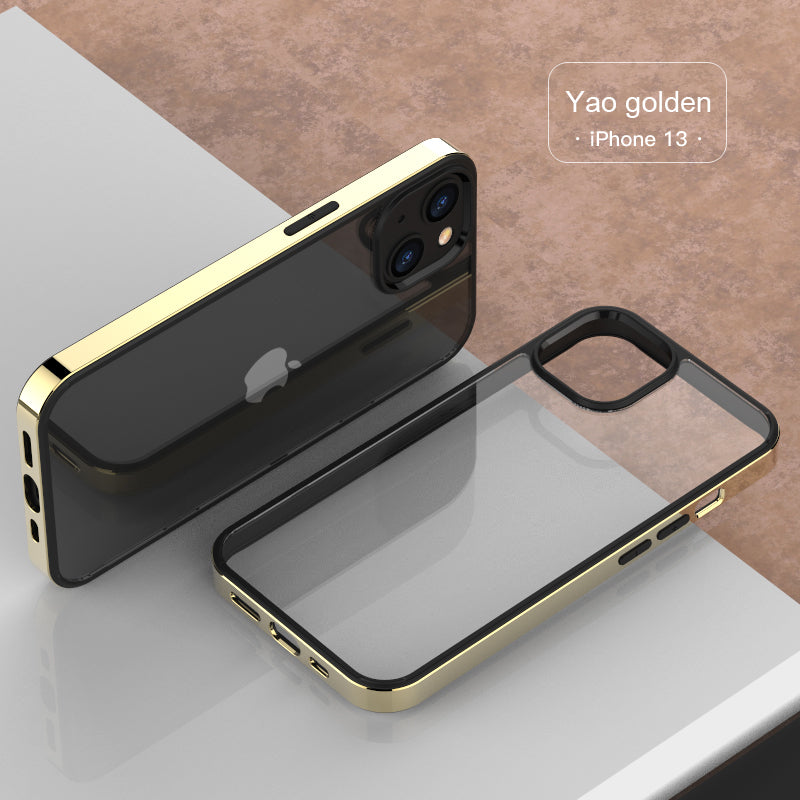Luxury Transparent Electroplated Square Clear Back Bumper Case For iPhone 14 Series