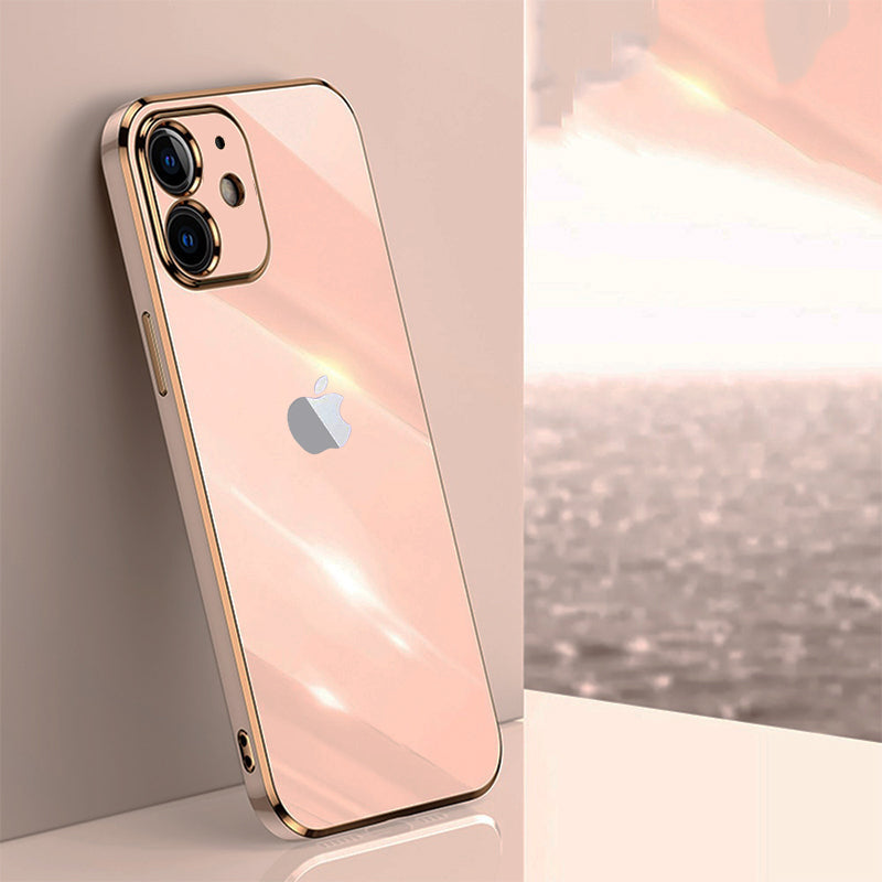 Electroplated Golden Edges Glossy Glass Back Case For iPhone 12 - Premium Cases