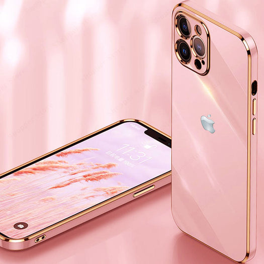 Electroplated Golden Edges Glossy Glass Back Case For iPhone 13 Pro - Premium Cases