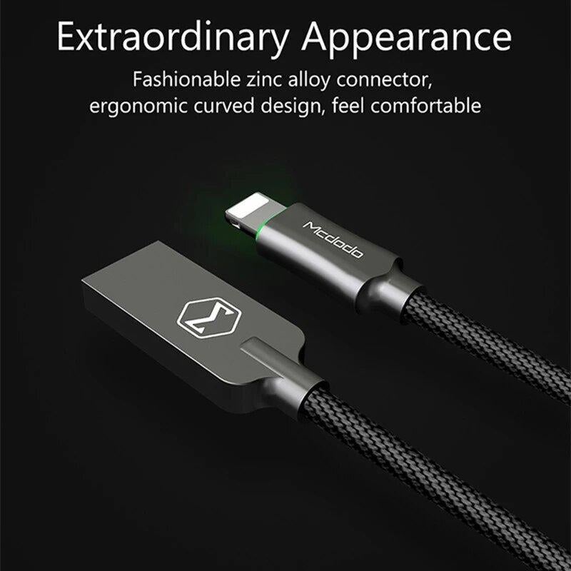 McDodo LED Light Auto Disconnect Fast Charging USB Data Sync Lightning Cable for Apple iPhone - Planetcart
