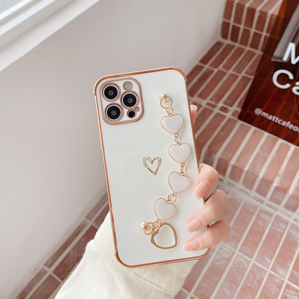 Luxurious Electroplated Soft Silicone Heart Bracelet Back Case For iPhone 13 Pro Max